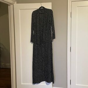 BCBGMaxAzria Black and White Dots Long Sleeve Maxi Dress
